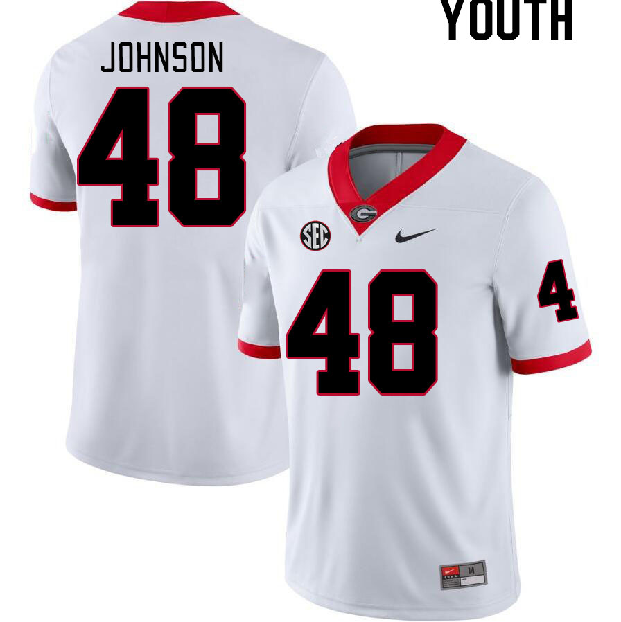 Youth #48 Cooper Johnson Georgia Bulldogs College Football Jerseys Stitched-White - Click Image to Close